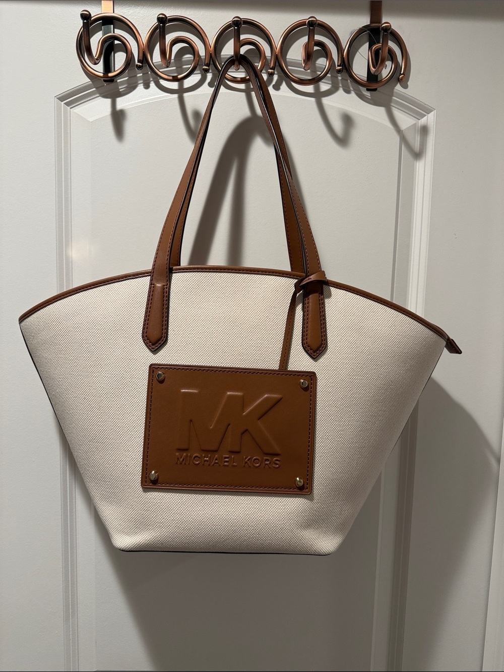 Michael Kors Canvas Tote | Cream & Cognac | Large Carryall